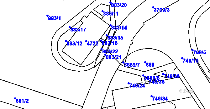 Parcela st. 883/21 v KÚ Žamberk, Katastrální mapa