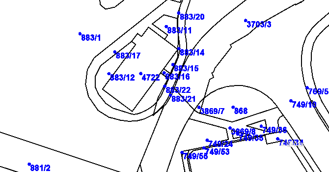 Parcela st. 883/22 v KÚ Žamberk, Katastrální mapa