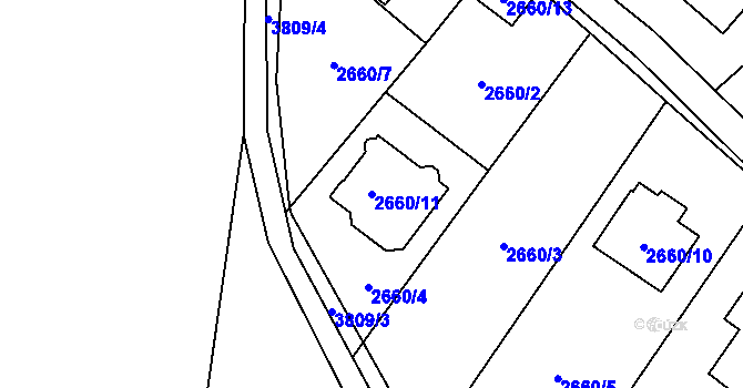 Parcela st. 2660/11 v KÚ Žamberk, Katastrální mapa