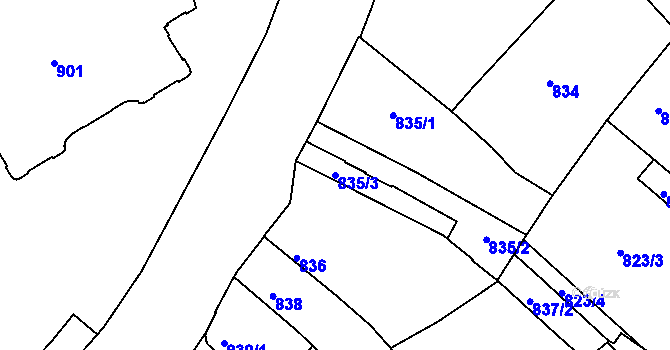 Parcela st. 835/3 v KÚ Žamberk, Katastrální mapa