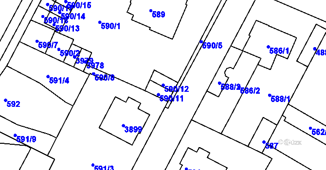 Parcela st. 590/12 v KÚ Žamberk, Katastrální mapa