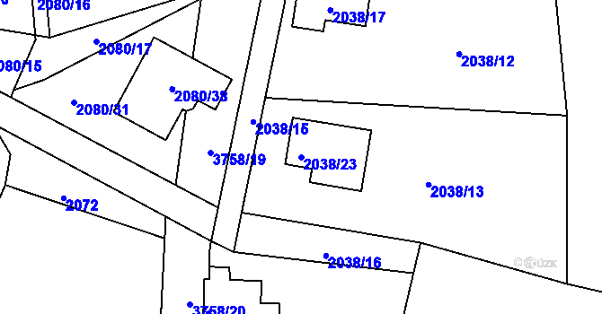 Parcela st. 2038/23 v KÚ Žamberk, Katastrální mapa