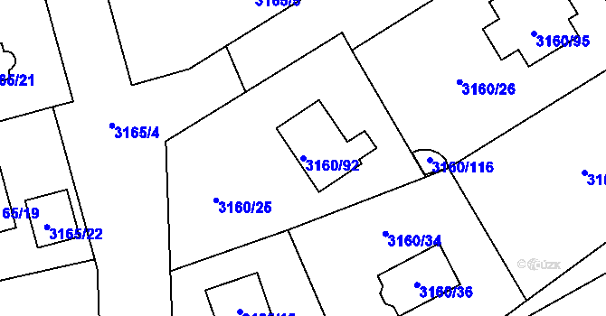Parcela st. 3160/92 v KÚ Žamberk, Katastrální mapa
