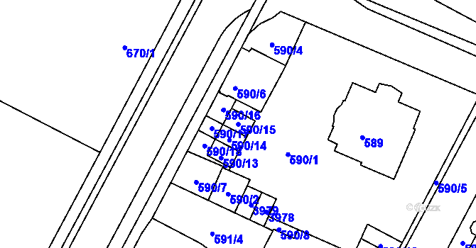Parcela st. 590/15 v KÚ Žamberk, Katastrální mapa