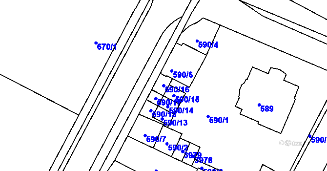 Parcela st. 590/16 v KÚ Žamberk, Katastrální mapa