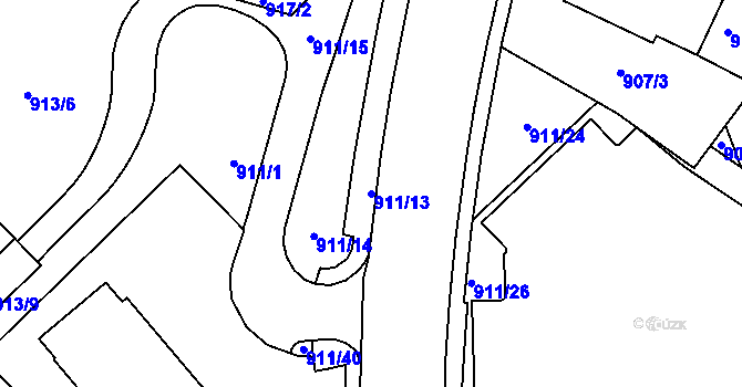 Parcela st. 911/13 v KÚ Žamberk, Katastrální mapa