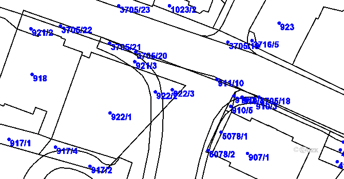 Parcela st. 922/3 v KÚ Žamberk, Katastrální mapa