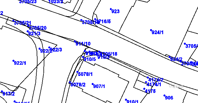 Parcela st. 3705/18 v KÚ Žamberk, Katastrální mapa