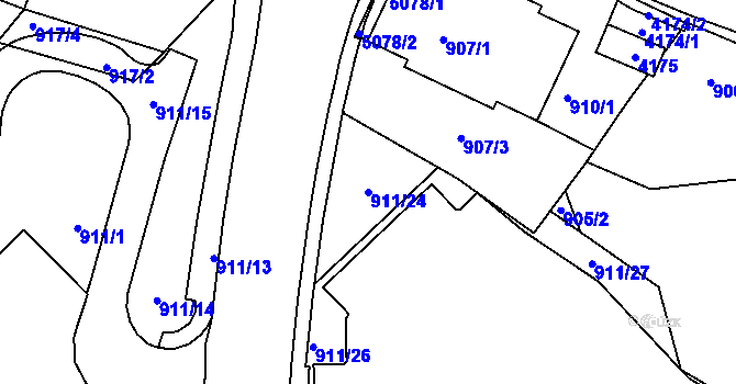 Parcela st. 911/24 v KÚ Žamberk, Katastrální mapa