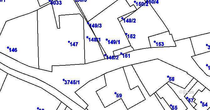Parcela st. 148/2 v KÚ Žamberk, Katastrální mapa