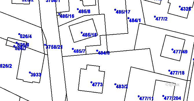 Parcela st. 484/6 v KÚ Žamberk, Katastrální mapa