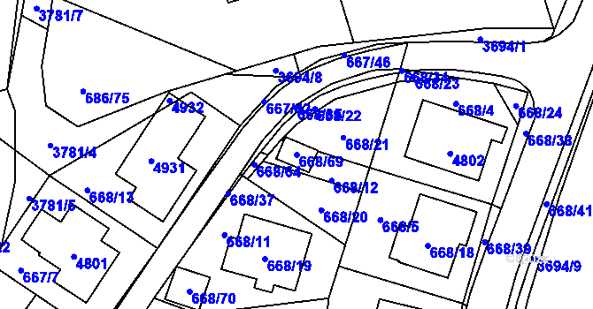 Parcela st. 668/69 v KÚ Žamberk, Katastrální mapa