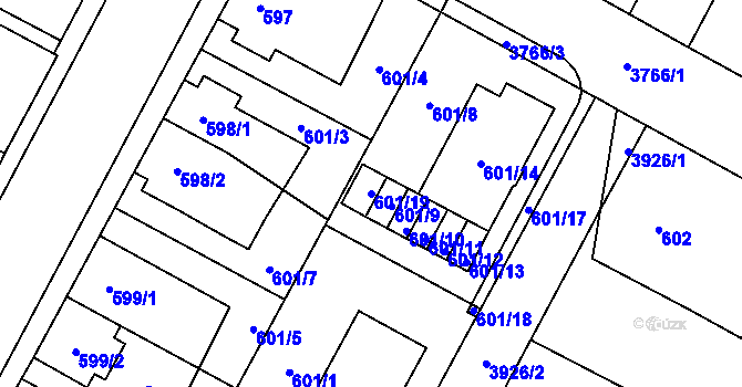 Parcela st. 601/19 v KÚ Žamberk, Katastrální mapa