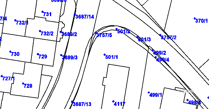 Parcela st. 501/1 v KÚ Žamberk, Katastrální mapa