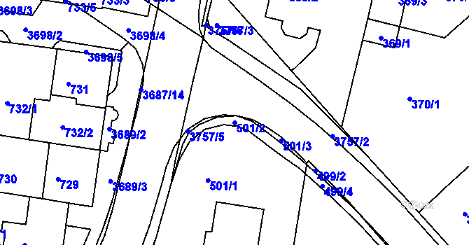 Parcela st. 501/2 v KÚ Žamberk, Katastrální mapa