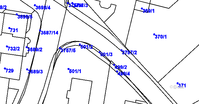 Parcela st. 501/3 v KÚ Žamberk, Katastrální mapa