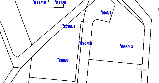 Parcela st. 886/14 v KÚ Žamberk, Katastrální mapa