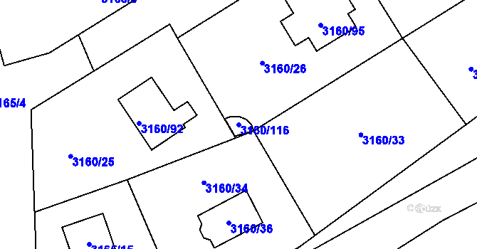 Parcela st. 3160/116 v KÚ Žamberk, Katastrální mapa
