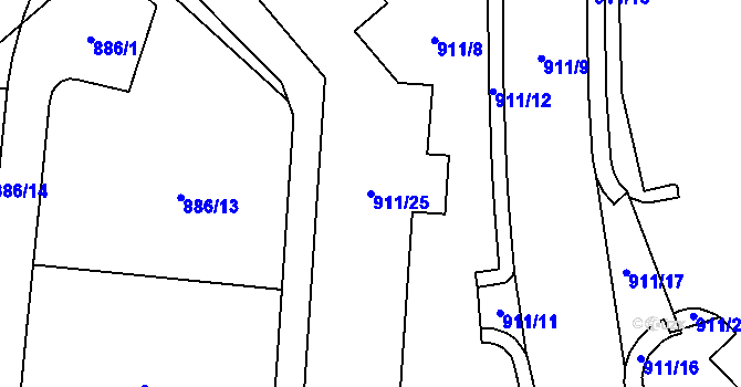 Parcela st. 911/25 v KÚ Žamberk, Katastrální mapa