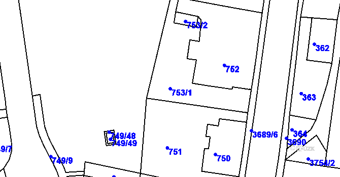 Parcela st. 753/1 v KÚ Žamberk, Katastrální mapa