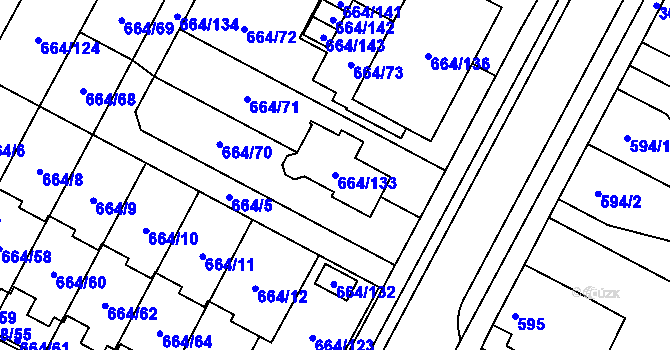 Parcela st. 664/133 v KÚ Žamberk, Katastrální mapa