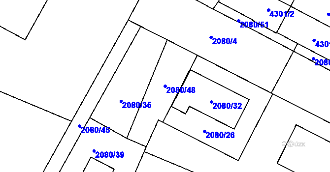 Parcela st. 2080/48 v KÚ Žamberk, Katastrální mapa