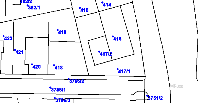 Parcela st. 417/2 v KÚ Žamberk, Katastrální mapa