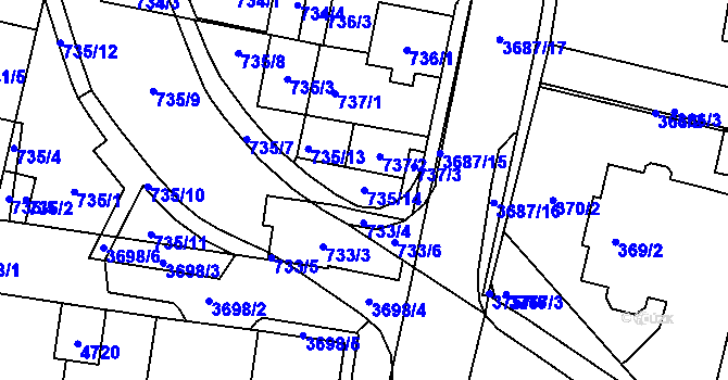 Parcela st. 735/14 v KÚ Žamberk, Katastrální mapa