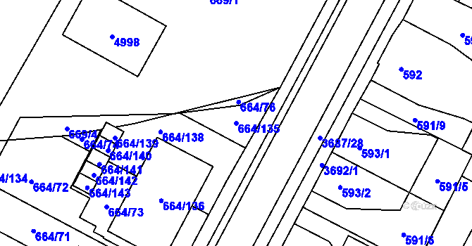 Parcela st. 664/135 v KÚ Žamberk, Katastrální mapa