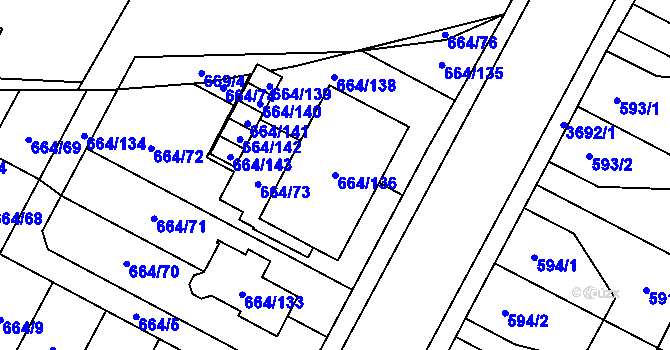 Parcela st. 664/136 v KÚ Žamberk, Katastrální mapa