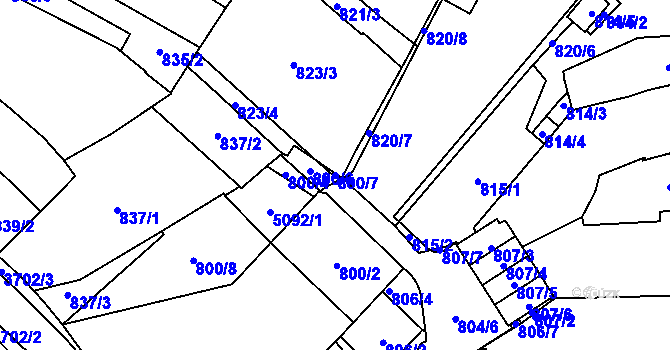 Parcela st. 800/7 v KÚ Žamberk, Katastrální mapa