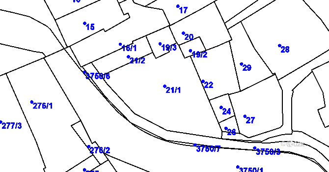 Parcela st. 21/1 v KÚ Žamberk, Katastrální mapa