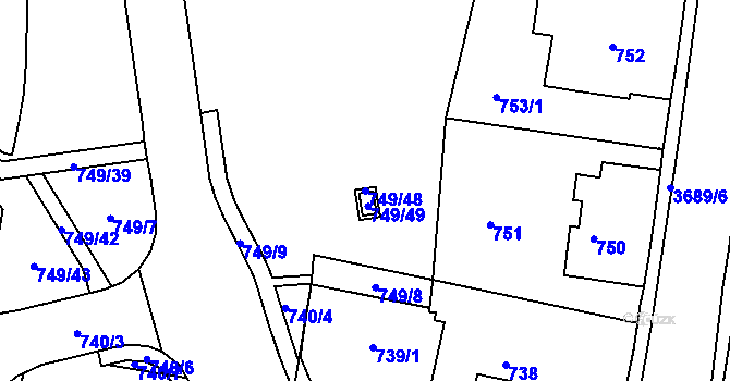 Parcela st. 749/48 v KÚ Žamberk, Katastrální mapa
