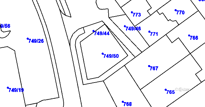 Parcela st. 749/50 v KÚ Žamberk, Katastrální mapa