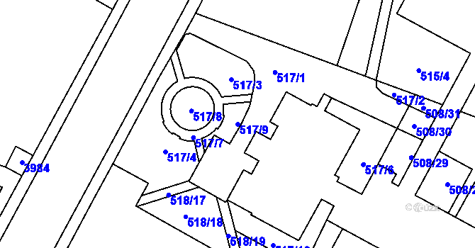 Parcela st. 517/9 v KÚ Žamberk, Katastrální mapa