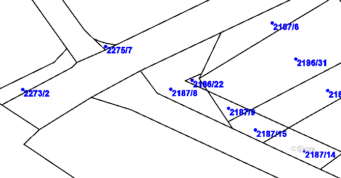 Parcela st. 2187/8 v KÚ Žamberk, Katastrální mapa