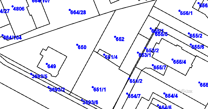 Parcela st. 651/4 v KÚ Žamberk, Katastrální mapa
