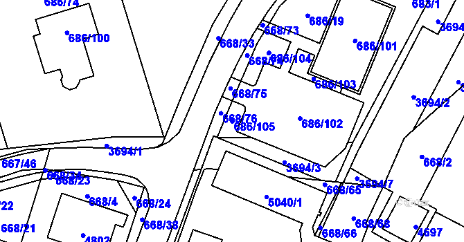 Parcela st. 686/105 v KÚ Žamberk, Katastrální mapa