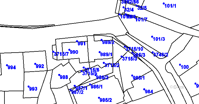 Parcela st. 989/1 v KÚ Žamberk, Katastrální mapa