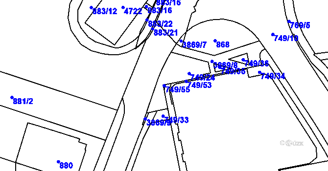 Parcela st. 749/55 v KÚ Žamberk, Katastrální mapa
