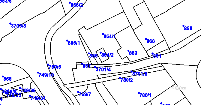 Parcela st. 864/2 v KÚ Žamberk, Katastrální mapa