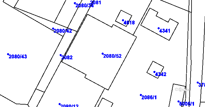 Parcela st. 2080/52 v KÚ Žamberk, Katastrální mapa