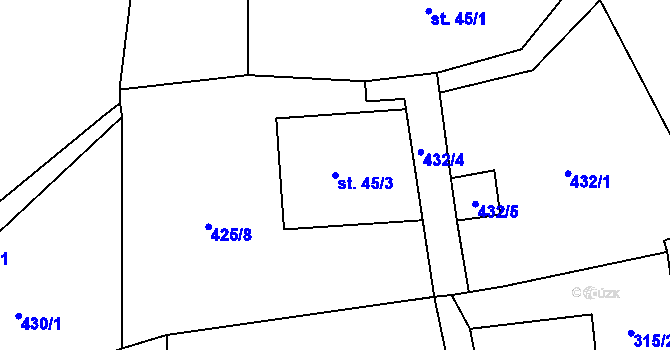 Parcela st. 45/3 v KÚ Dlouhoňovice, Katastrální mapa