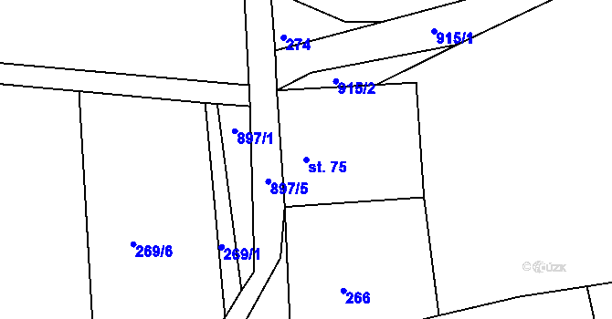 Parcela st. 75 v KÚ Žampach, Katastrální mapa