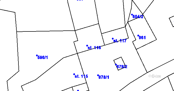 Parcela st. 116 v KÚ Žampach, Katastrální mapa