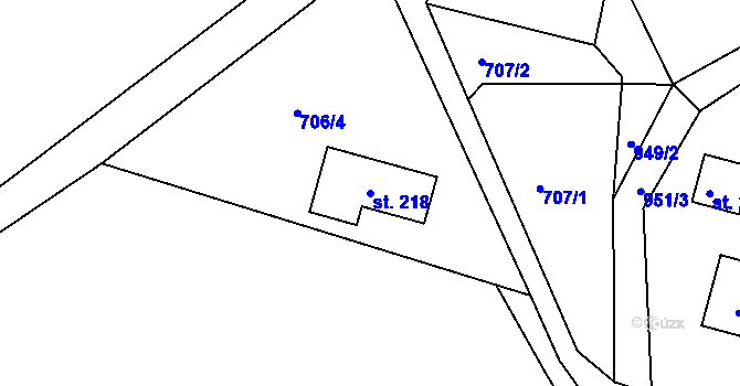 Parcela st. 218 v KÚ Žampach, Katastrální mapa