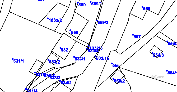 Parcela st. 1032/3 v KÚ Žandov u České Lípy, Katastrální mapa