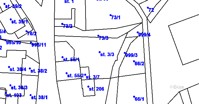 Parcela st. 3/3 v KÚ Žandov u Chlumce, Katastrální mapa