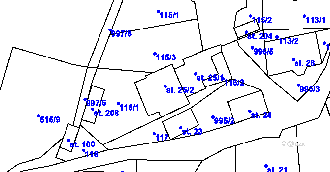 Parcela st. 25/2 v KÚ Žandov u Chlumce, Katastrální mapa