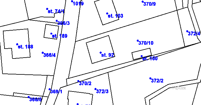 Parcela st. 92 v KÚ Žandov u Chlumce, Katastrální mapa